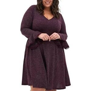 Torrid Plum Marled Bell Sleeve Fit & Flare Sweater Dress 1X